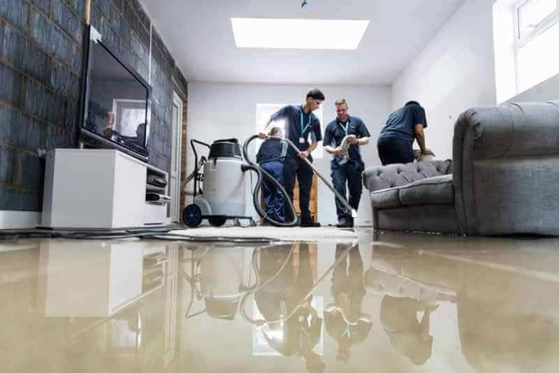 un groupe de personnes nettoyant une pièce