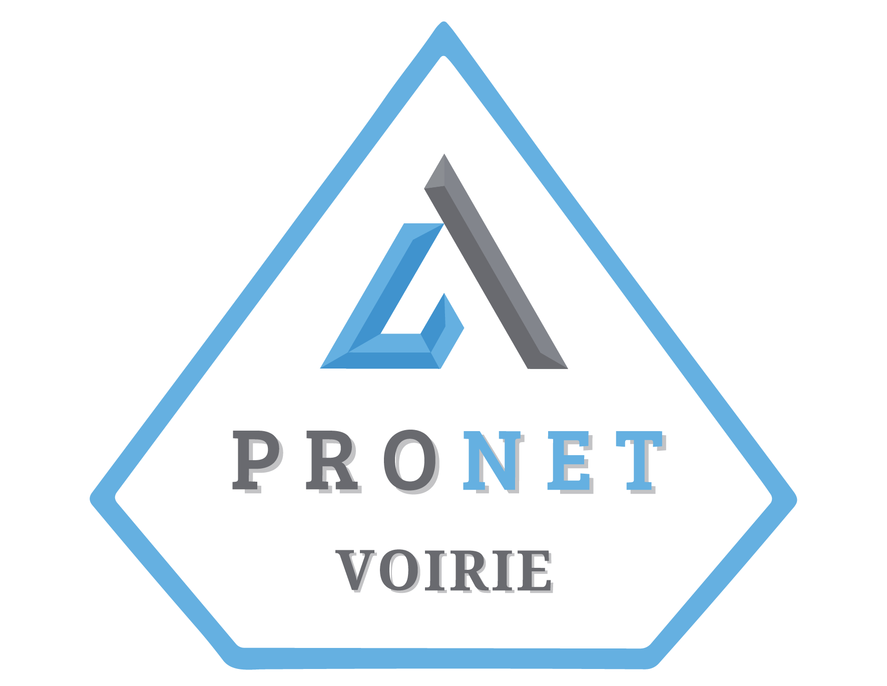 a logo of a compagny with a blue and grey triangle with a letter