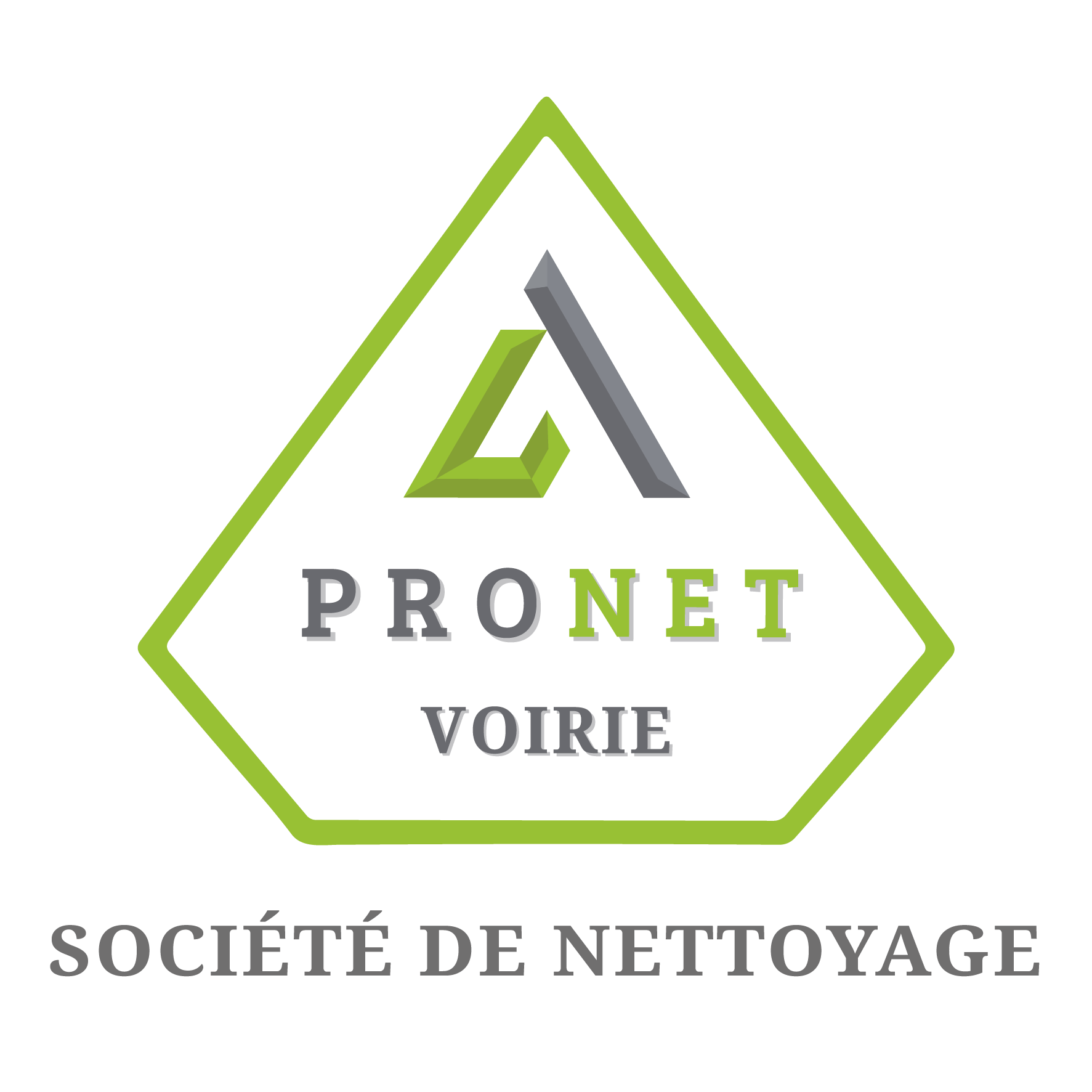 a logo of a compagny with a green and grey triangle with a letter